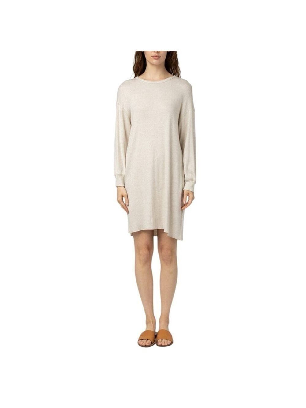 Mod Ref Relaxed Fit Soft Knit Scoop Neck Drop Shoulder Long Sleeve Dress